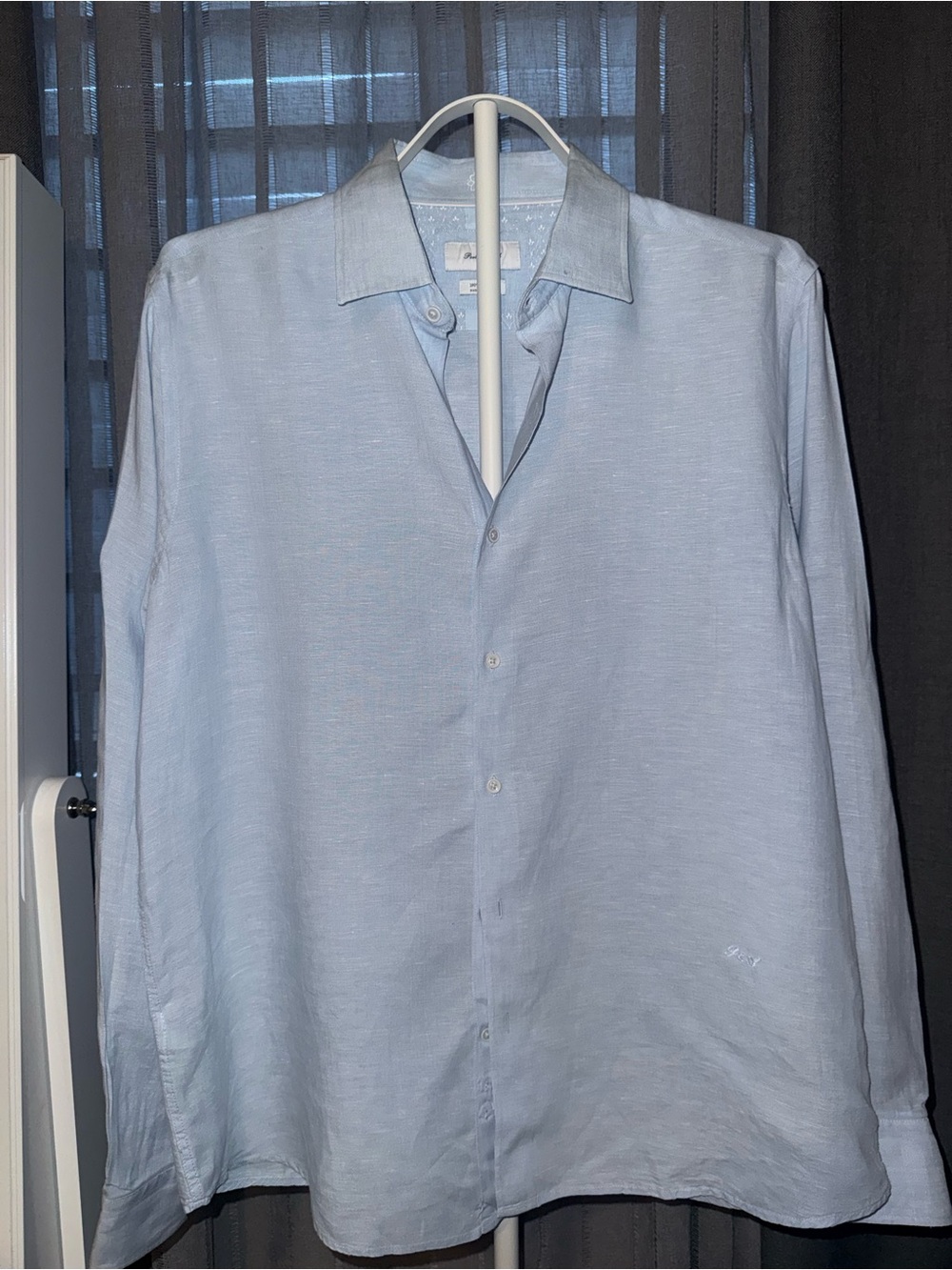 Porter & Ash 100% Linen Long Sleeve Button Down Shirt Light Blue Mens Large